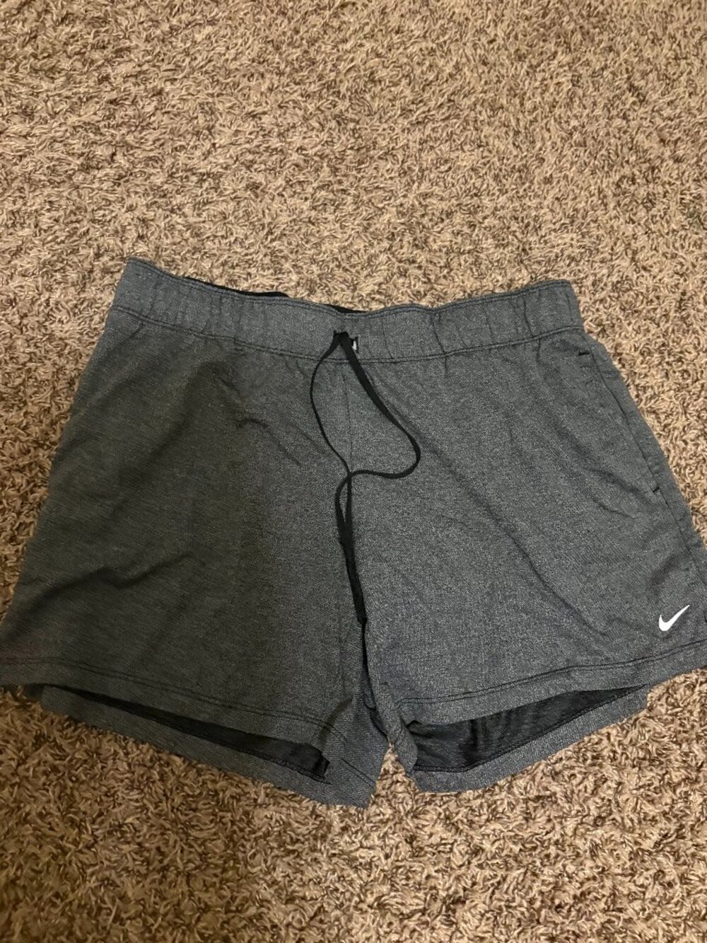 Nike Athletic Shorts Large Charcoal Gray Blue Dri Fit Elastic Waist Drawstring